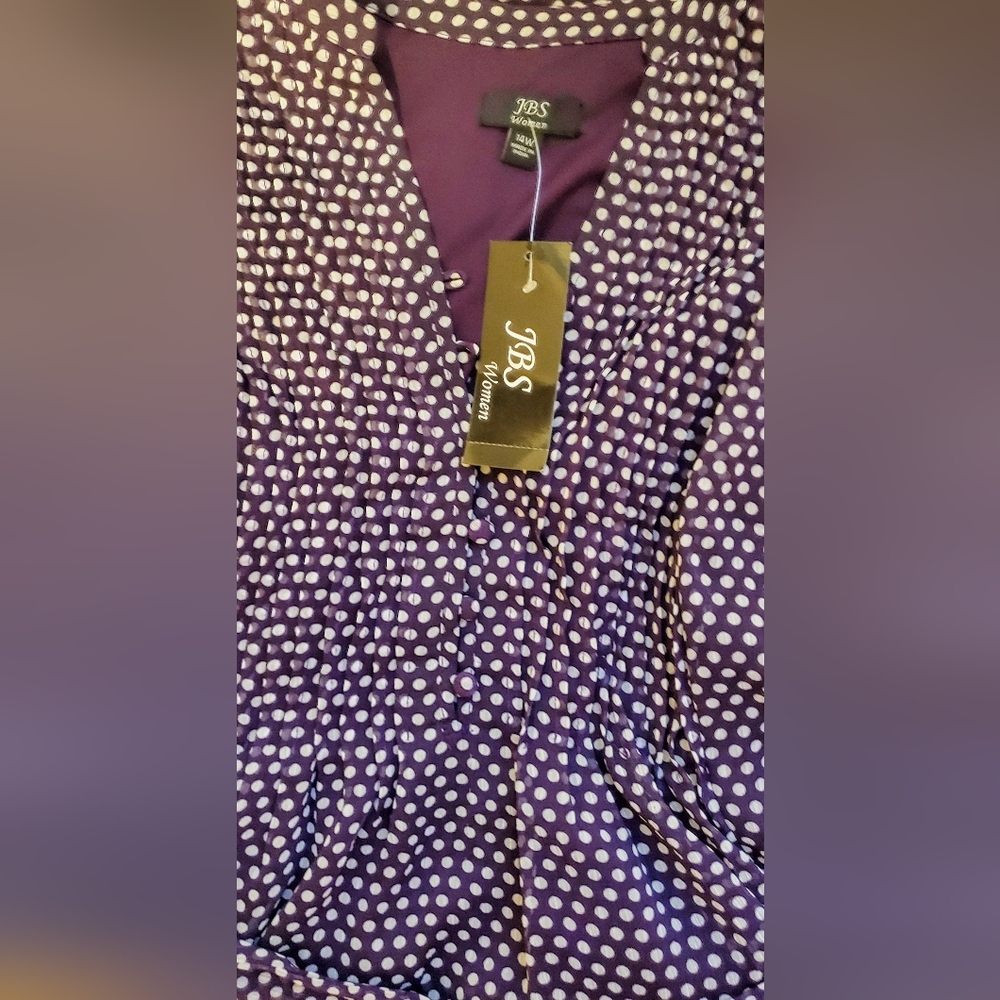 NWT JBS women plum polka dot midi dress size 14 W - Picture 4 of 11